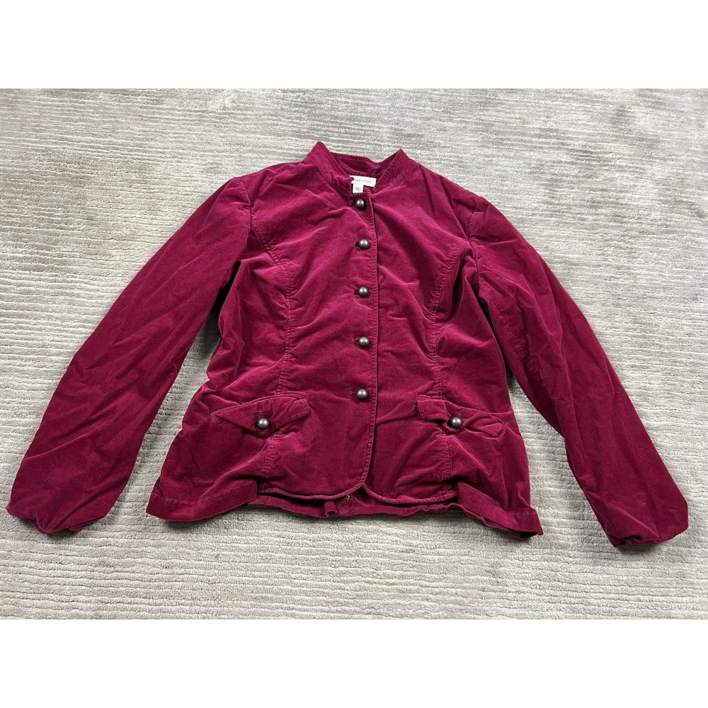 Coldwater Creek Career Jacket Womens 16 Red Baby Corduroy Mandarin Collar Casual